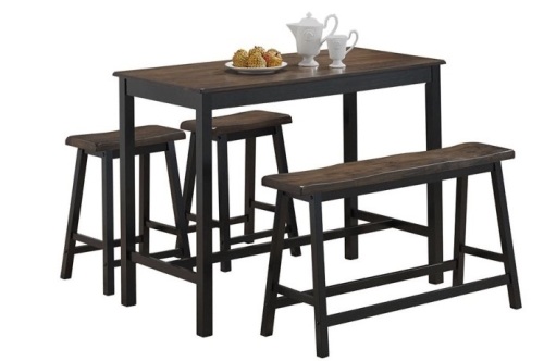Solid Wood Counter Height Table Set w/ Bench & Two Saddle Stools - Lot 211