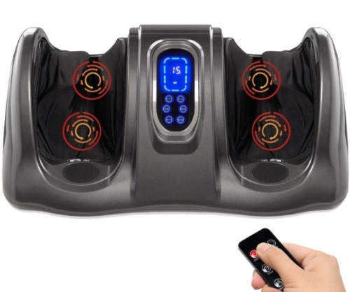 Therapeutic Foot Massager w/ High Intensity Rollers, Remote, 3 Modes, Gray - Lot 416