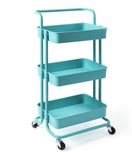 3-Tier Utility Cart Storage Rolling Cart With Casters-Blue - Lot 933