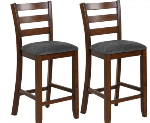 2Pcs Counter Height Chairs With Fabric Seat & Rubber Wood Legs - Lot 222