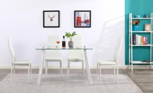 5 Piece Kitchen Dining Table Set with Glass Table Top - Lot 231