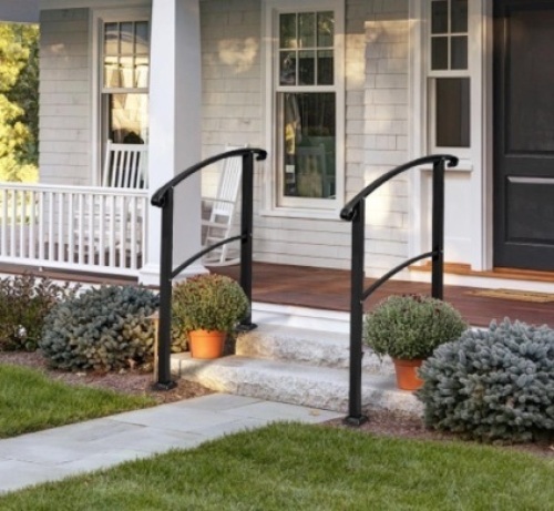 1-3 Steps Adjustable Wrought lron Handrail Black w/ Installation Kit - Lot 444