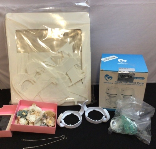 Bundle of Baby Items-Breast Pump, Baby Headbands, Pacifiers & Nipples, Baby Shower Cube Decor - Lot 470