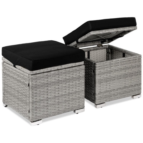 Set of 2 Wicker Ottomans, Multipurpose w/ Removable Cushions, Steel Frame - Lot 92