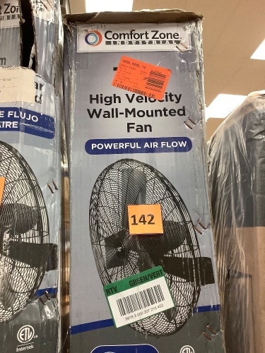 Comfort Zone30 in. Black High-Velocity Industrial 2-Speed Wall Fan with Aluminum Blades and Adjustable Tilt - Lot 142