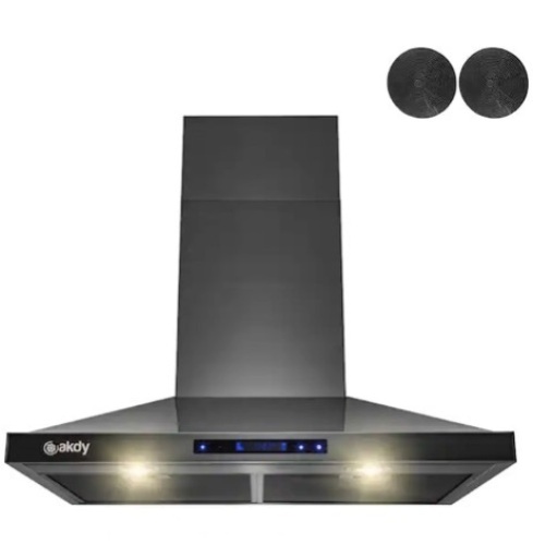 AKDY 30 in. 343 CFM Convertible Wall Mount Black Stainless Steel Kitchen Range Hood with Touch Panel and Carbon Filters - Lot 149