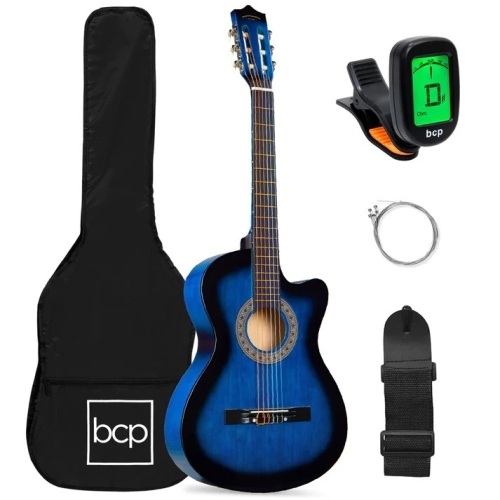 Beginner Acoustic Cutaway Guitar Set w/ Case, Strap, Capo - 38in - Lot 6590