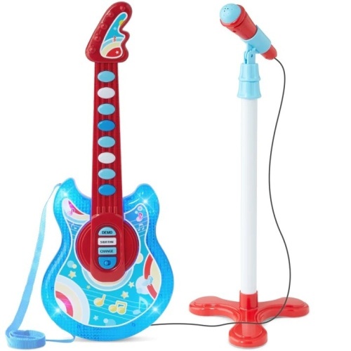Kids Pretend Play Guitar Musical Instrument Toy w/ Microphone, Stand - 19in - Lot 7211
