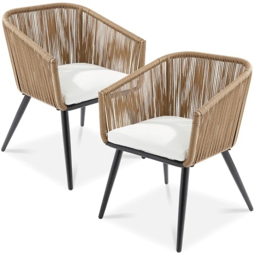 Set of 2 Indoor Outdoor Woven Wicker Patio Dining Chairs, 250lb Capacity - Lot 7215