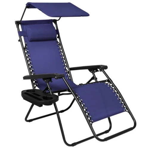 Folding Zero Gravity Recliner Patio Lounge Chair w/ Canopy, Side Tray - Lot 7216
