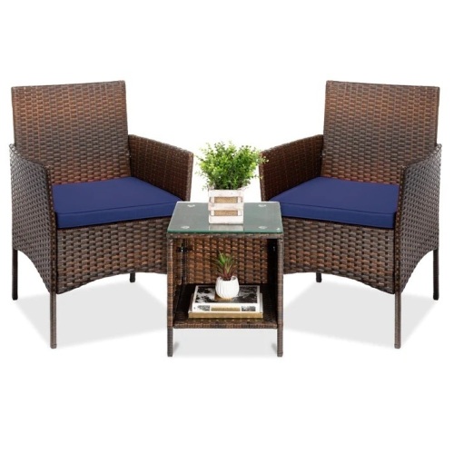 3-Piece Outdoor Patio Wicker Bistro Set w/ Side Storage Table - Lot 7229