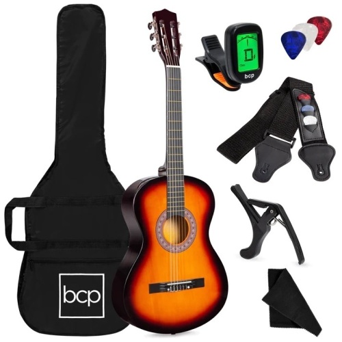 Beginner Acoustic Guitar Set w/ Case, Strap, Digital Tuner, Strings - 38in - Lot 7230