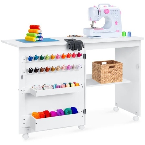 Folding Sewing Table Multipurpose Craft Station & Side Table w/ Wheels - Lot 7250