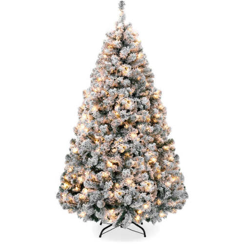 Pre-Lit Snow Flocked Artificial Pine Christmas Tree w/ Warm White Lights - Lot 7395