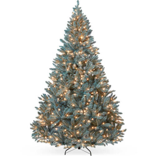 Pre-Lit Blue Spruce Christmas Tree w/ Foldable Base, Incandescent Lights - Lot 7400