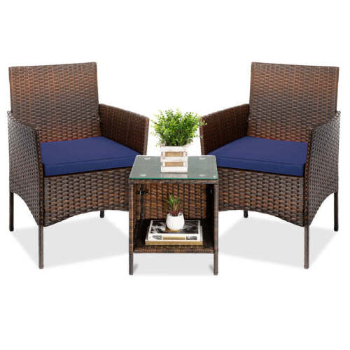 3-Piece Outdoor Patio Wicker Bistro Set w/ Side Storage Table - Lot 7287