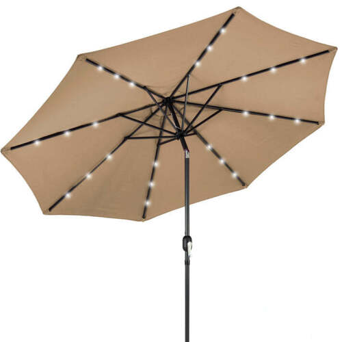 Solar LED Lighted Patio Umbrella w/ Tilt Adjustment, UV-Resistance - Lot 7340