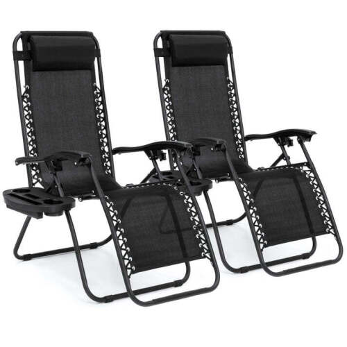 Set of 2 Adjustable Zero Gravity Patio Chair Recliners w/ Cup Holders - Lot 7286