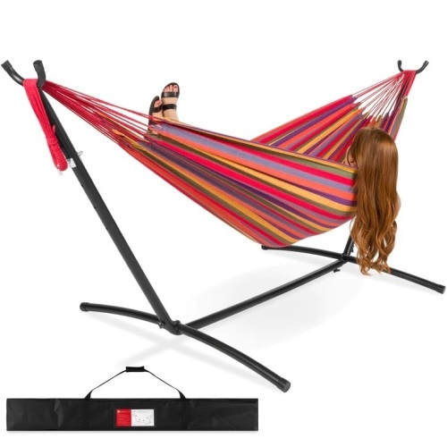 2-Person Brazilian-Style Double Hammock w/ Carrying Bag and Steel Stand - Lot 7500