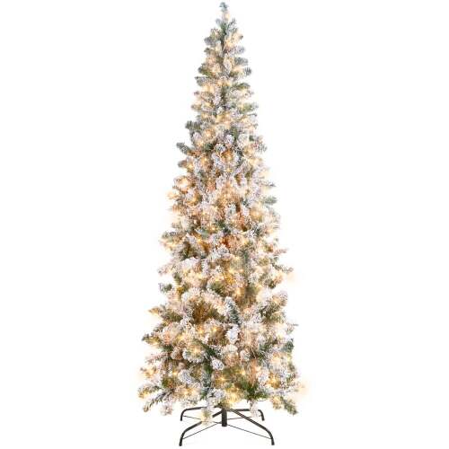 Pre-Lit Snow Flocked Artificial Pencil Christmas Tree - Lot 7530