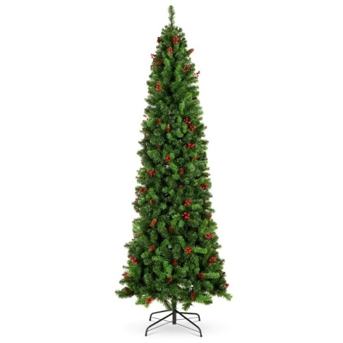 Pre-Decorated Spruce Pencil Christmas Tree w/ Berries, Pine Cones - Lot 7578