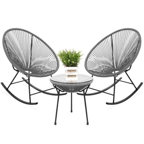 3-Piece Patio Woven Rope Acapulco Rocking Chair Bistro Set - Lot 7583