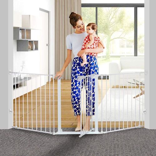 KINGSO 80" Extra Wide Auto Close Foldable 3 Panels Steel Baby Fence, Fits Openings 33"-80" Wide, 30" Tall - Lot 746