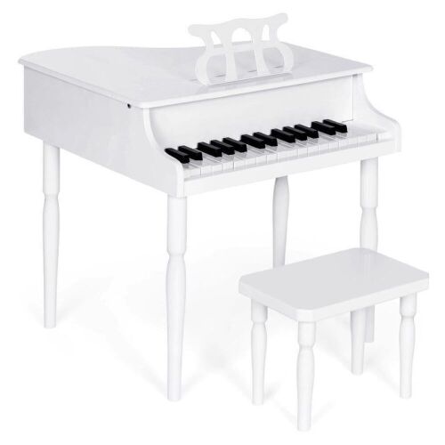 Kids Mini Wooden Grand Piano w/ Lid, Bench, Music Rack, Song Book, Stickers - Lot 753