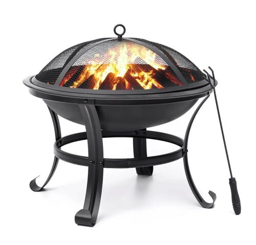 Kingso 22 inch Steel Wood Burning Firepit with Spark Screen, Log Grate, Poker - Lot 1039