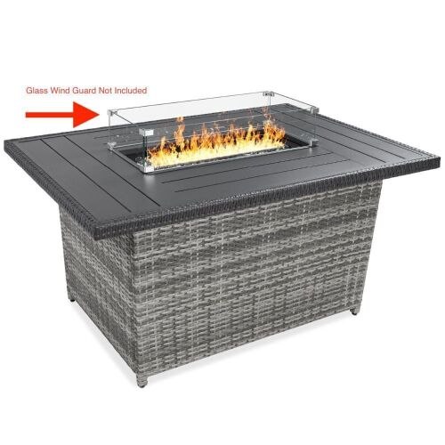Wicker Propane Fire Pit Table, 50,000 BTU 52in - No Glass Wind Guard - Lot 25