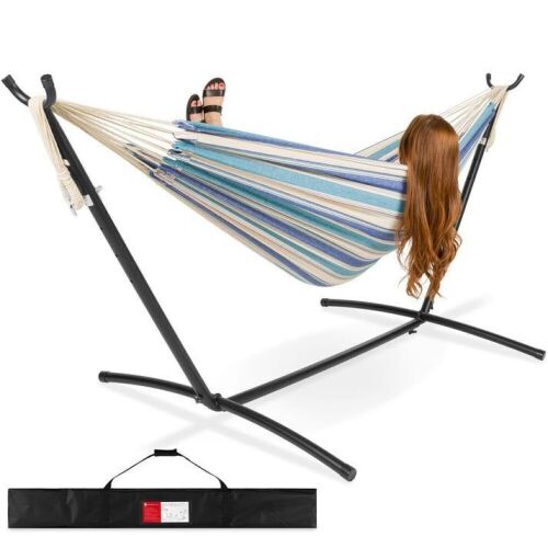 2-Person Brazilian-Style Double Hammock w/ Carrying Bag and Steel Stand  - Lot 718