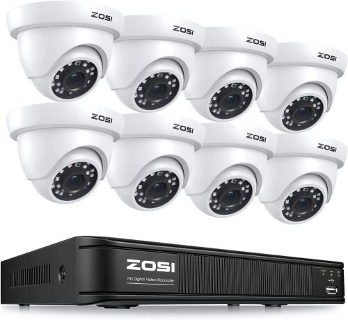 ZOSI 1080p Security Camera System, H.265+ 5MP Lite 8 Channel DVR with 8 x 1080p Weatherproof Dome Camera, Remote Access, No Hard Drive - Lot 84