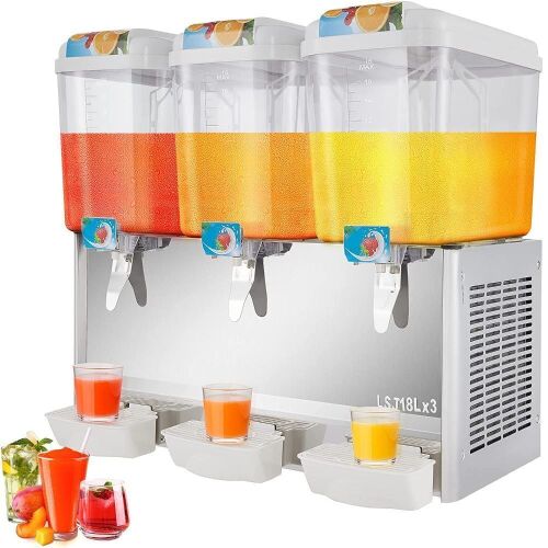 VEVOR 14.25 Gallon 3 Tanks Commercial Drink Dispenser with Thermostat Controller , 350W Food Grade Material Stainless Steel - Lot 65