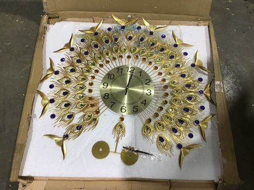 Peacock Wall Clock 31" - Damaged - Lot 856