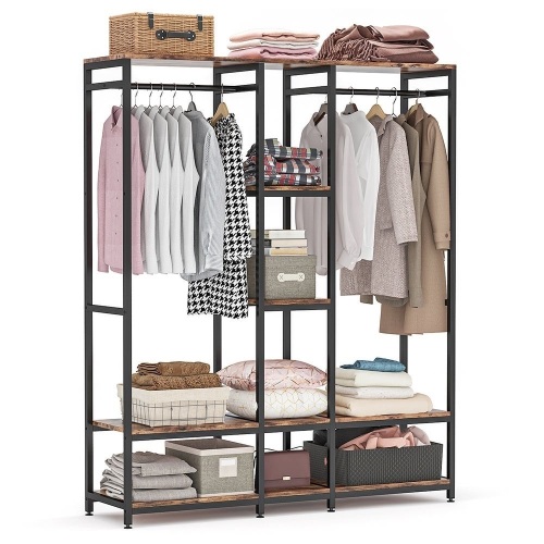 Tribesigns Free Standing Closet Organizer Storage Shelves Double Rod  - Lot 58