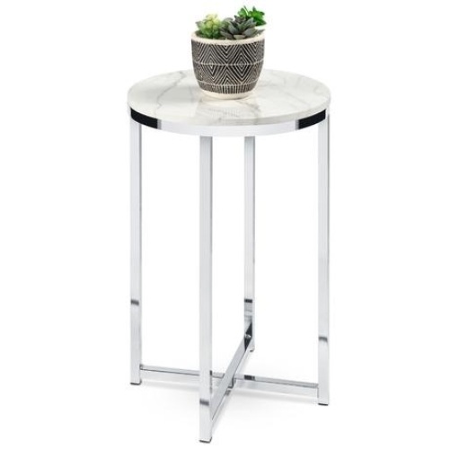 Round Coffee Side Table w/ Faux Marble Top 16" - Appears New   - Lot 917