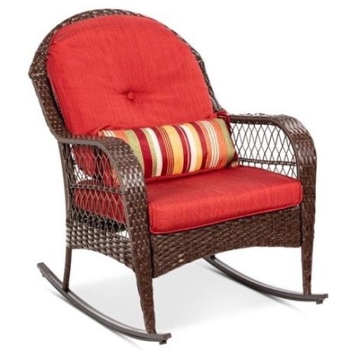 Wicker Rocking Chair w/ Steel Frame, Decorative Pillow, Cushions - Appears New   - Lot 797