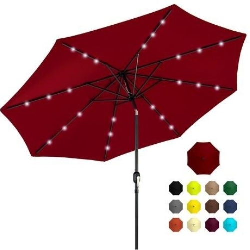 10ft Solar LED Lighted Patio Umbrella w/ Tilt Adjustment, Fade-Resistance - Appears New - Lot 1055