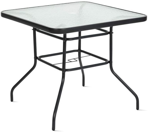 Outdoor Dining Table Tempered Glass with Umbrella Hole, 32" x 32" - Appears New - Lot 603