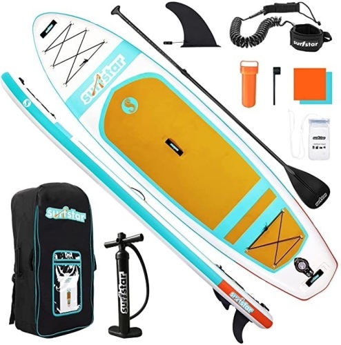Surfstar Inflatable Stand Up Paddle Board 10’6’’ x 33’’ x 6” with Premium Ankle Leash, Floating Paddle, Dual Action Pump, Backpack - Appears New  - Lot 83