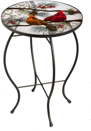 New Creative Seasonal Cardinals Glass Patio Side Table - Appears New  - Lot 345