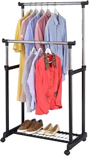 Finnhomy Double Rail Garment Rack with Wheels - E-Comm Return, Appears New  - Lot 1129
