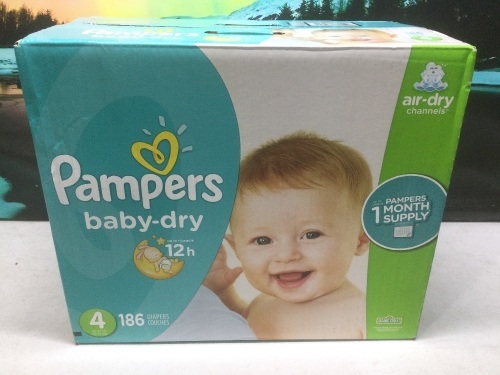 Pampers Baby-Dry Diapers, Size 4, 186 Ct - New - Lot 1017