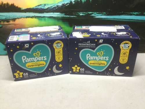 Lot of (2) Pampers Swaddlers Overnights, Size 3, 66 ct - New - Lot 1089