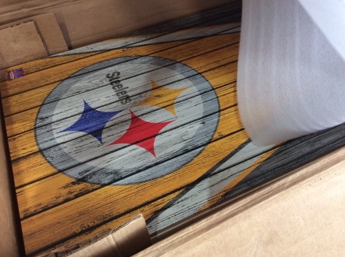 Pittsburgh Steelers Triangle Weathered Cornhole Boards - New with Damage, Needs Repaired  - Lot 686