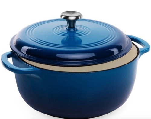 6qt Non-Stick Enamel Cast-Iron Dutch Oven Kitchen Cookware w/ Side Handles, Deep Blue - Lot 93
