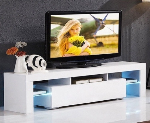 Entertainment Center with LED Shelf and Drawers, White, Missing Hardware - Lot 138