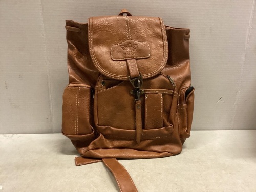 Yingoak Brown Faux Leather Sack Style Backpack, Broken Clip - Lot 195