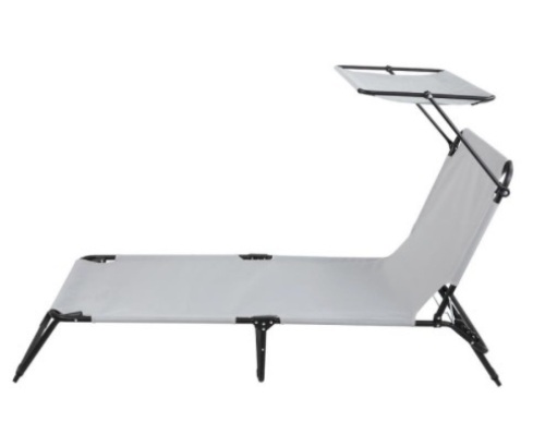 Folding Chaise Lounge Chair w/ Canopy, Gray - Lot 200