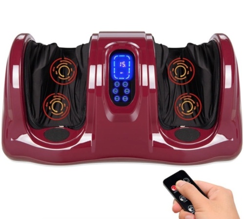 Therapeutic Foot Massager w/ High Intensity Rollers, Remote, 3 Modes, Burgundy - Lot 278
